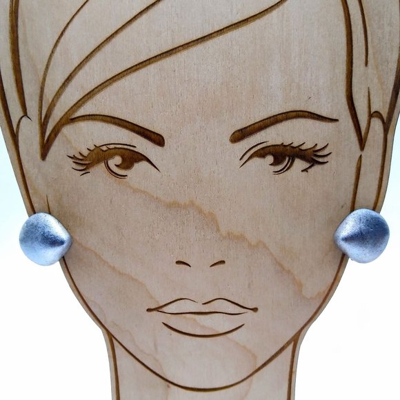 Paris Designer Elena Cantacuzene Earrings, EMMA Pewter Modernist Clip On - Picture 1 of 6